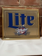 Vintage Miller Lite Hanging Beer Mirror Sign Blue & White Bar Pub Mancave Decor