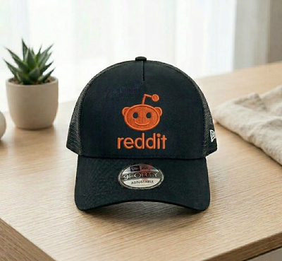 #ad Reddit Embroidered Logo Trucker Hat Black Mesh Adjustable Cap $24.99