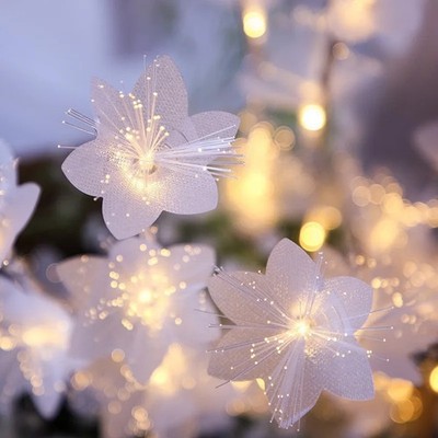 LED-Lichterkette Glasfaser-Blumen Dekorationskette Innen Außen Party