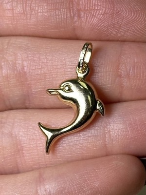 14K Gelbgold gepuffter Delfin Anhänger
