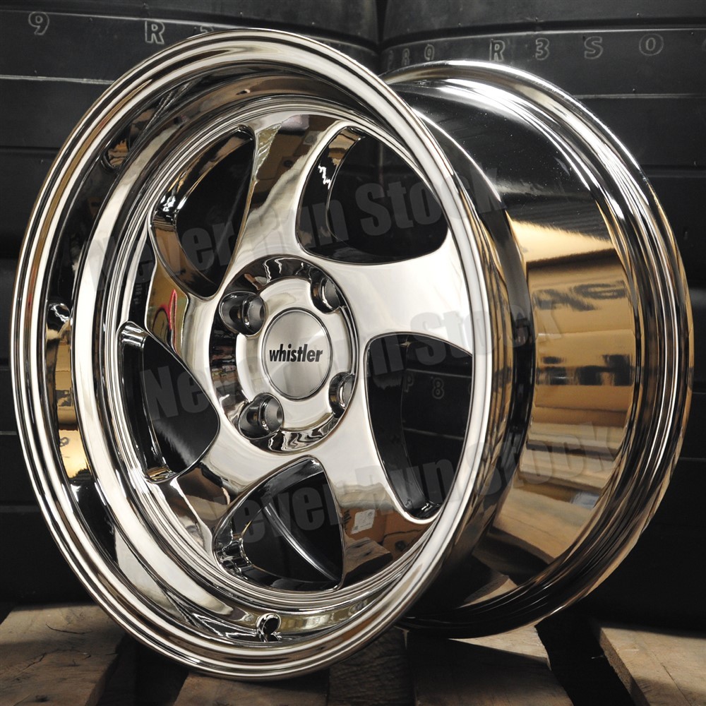WHISTLER KR1 15x8 4x100 20 OFFSET PVD CHROME w/ LIP 5 SPOKES SPORT