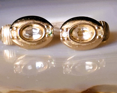 Ohrringe Ohrclips vergoldet Farbsteine Avon signiert 60er-70er fein 14mm selten