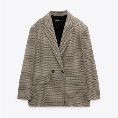 Large ZARA plaid double breasted blazer