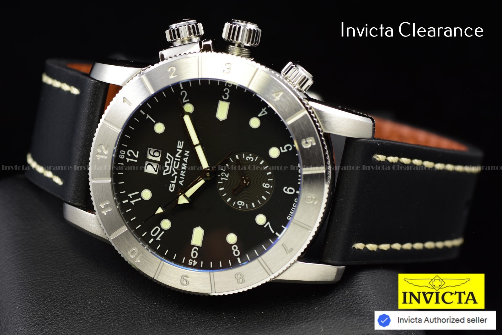 Glycine  Airman Contemporary GMT Quartz Black Dial Men's Black SS Watch GL0150