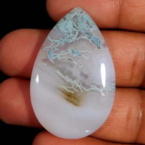 44.20Cts. Natural Rare Indonesia Moss Agate Pear Cabochon Reiki Healing Gemstone