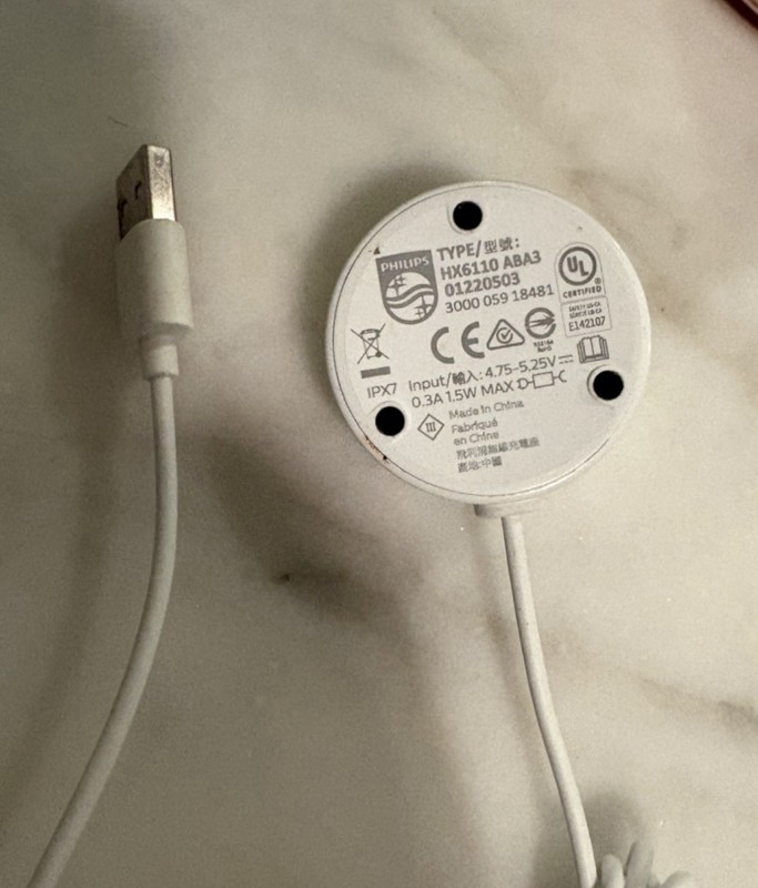 Philips HX6110 Sonicare Electric Toothbrush USB Charger Base White ABA3 01220314