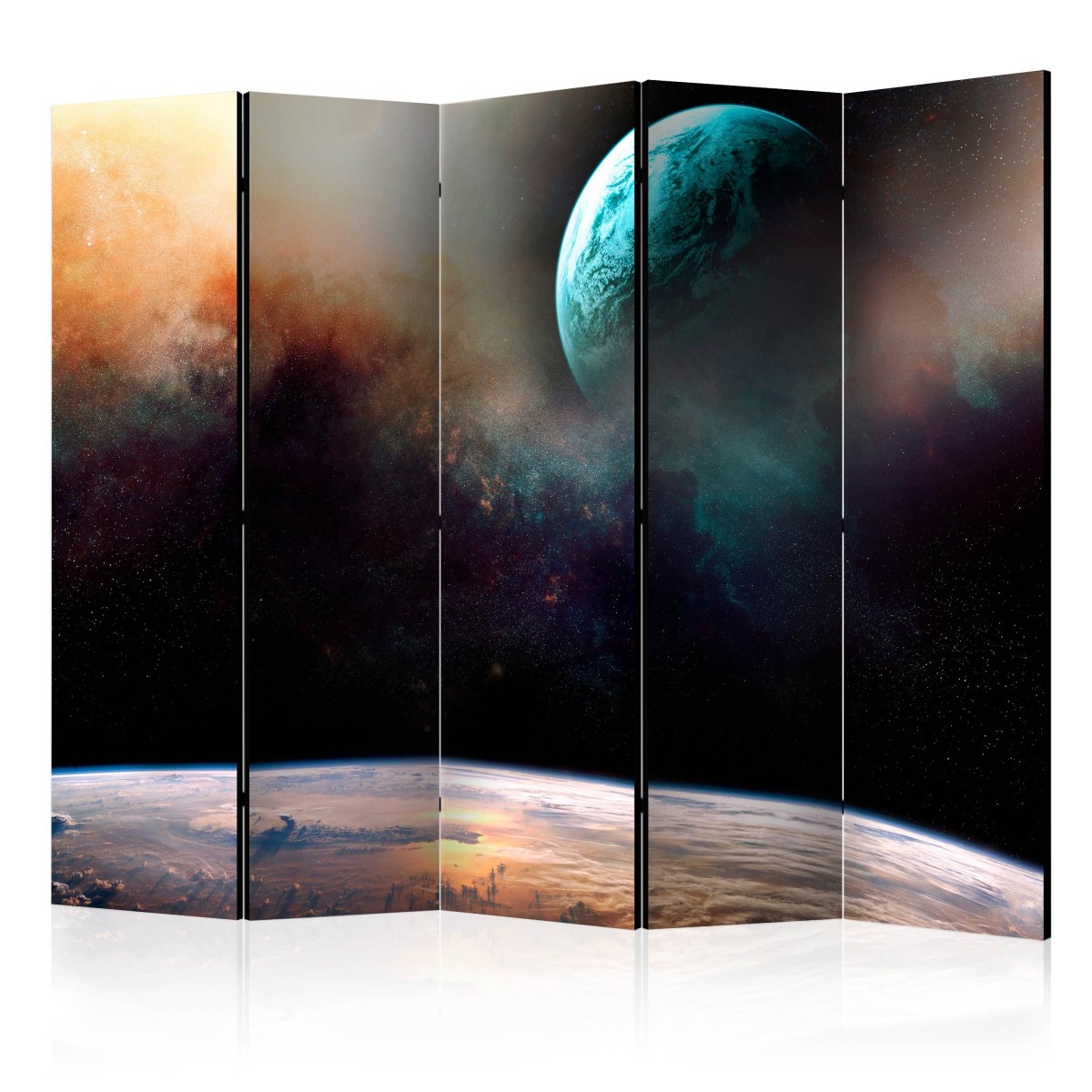 Paravent 5 volets design cosmique 172x225 cm en toile intissée premium