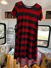 Women's LuLaRoe Red Green Striped Short Sleeve Dress XS