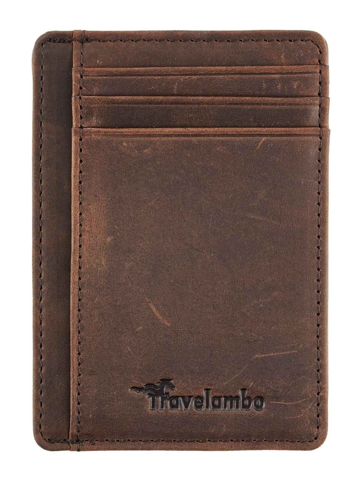 Travelambo Front Pocket Minimalist Leather Slim Wallet RFID Blocking Medium