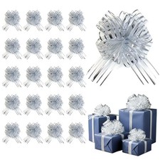 20 PCS Christmas Pull Bows 6 Inch Large Organza Silver Gift Wrap Basket Decor