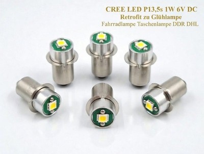   1W CREE XPE LED P13,5s 6V DC Retrofit Fahrradlampe Dynamo Taschenlampe DDR 