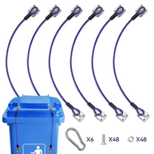 Trash Can Lid Lock 6 Pack – Animal Proof, Outdoor Garbage Bin Wire Strap Blue