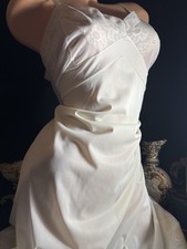 Ended Vtg Silky Antron Nylon Slip Dress gown Wide Chiffon Chantilly Lace dress