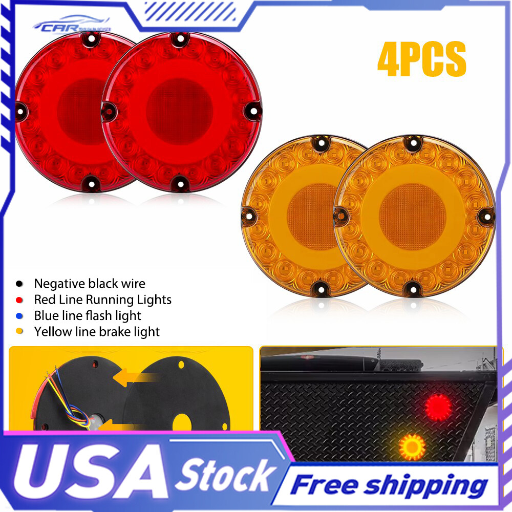 4Pcs Red Yellow LED Truck Trailer Bus Brake Turn Signal Tail Light QLL