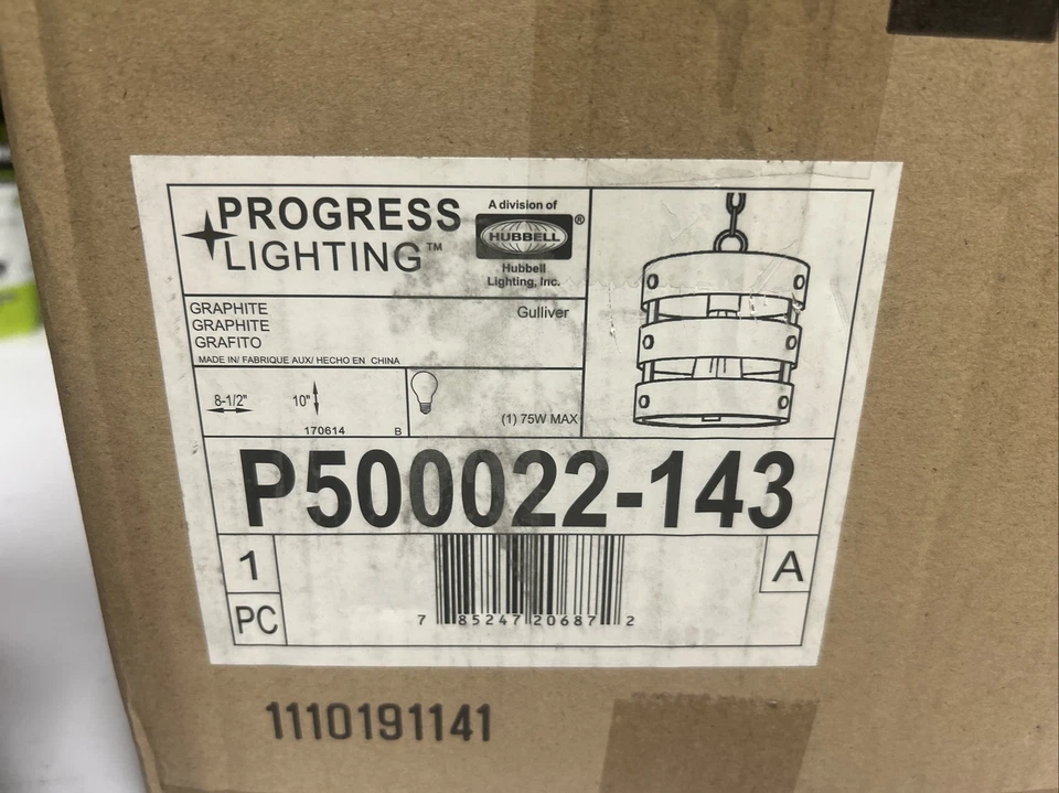 Progress Lighting Gulliver 1-Light Graphite Pendant Weathered Gray Wood New - Image 4 of 4