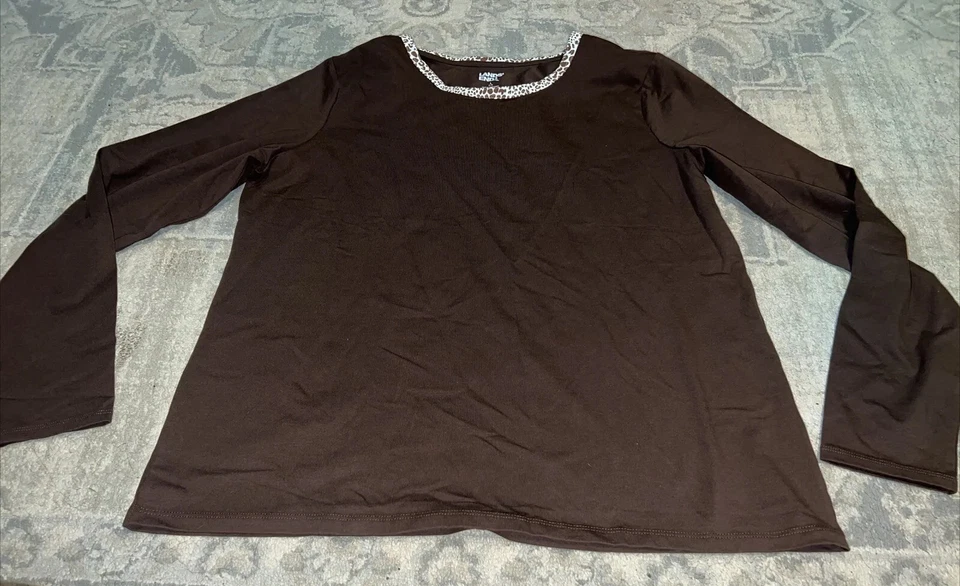 Lands' End 2 Piezas Mujer Grande 14-16 Pijama Pantalones y Camisa Estampado Animal Marrón Foto 2 de 4