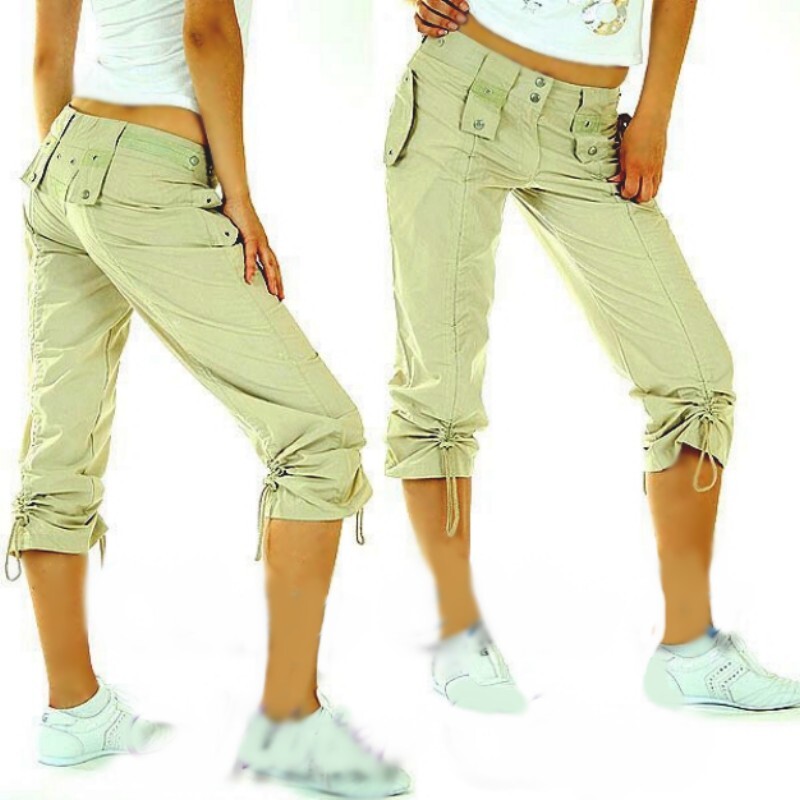 Sexy Miss Mujer Girly Capri Pantalones Tela Bermudas 38 40 42 Beige Caqui