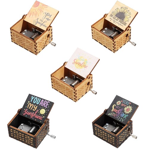 You are My Sunshine Music Box Musical Boxes Black Engraved Hand-Cranked - Picture 5 of 17