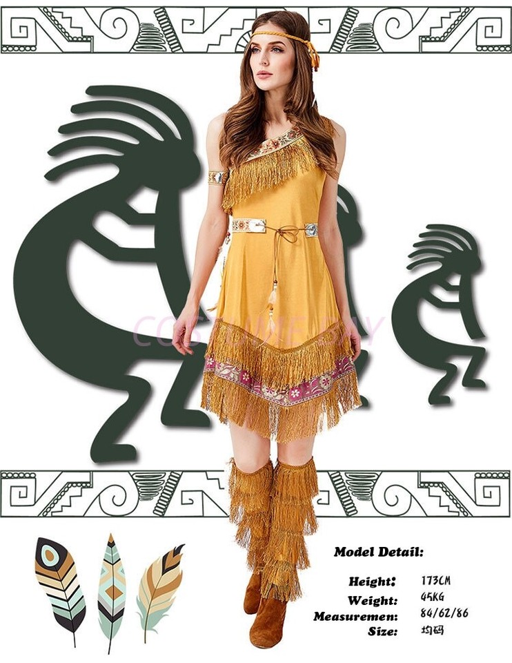 X-E3-4 Ladies Pocahontas Native American Indian Tribal Wild West Party Costume E - Foto 2