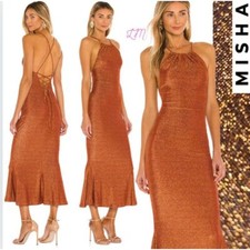 NWT MISHA Revolve Greta Dress Copper Size Small Metallic Stretch Jersey
