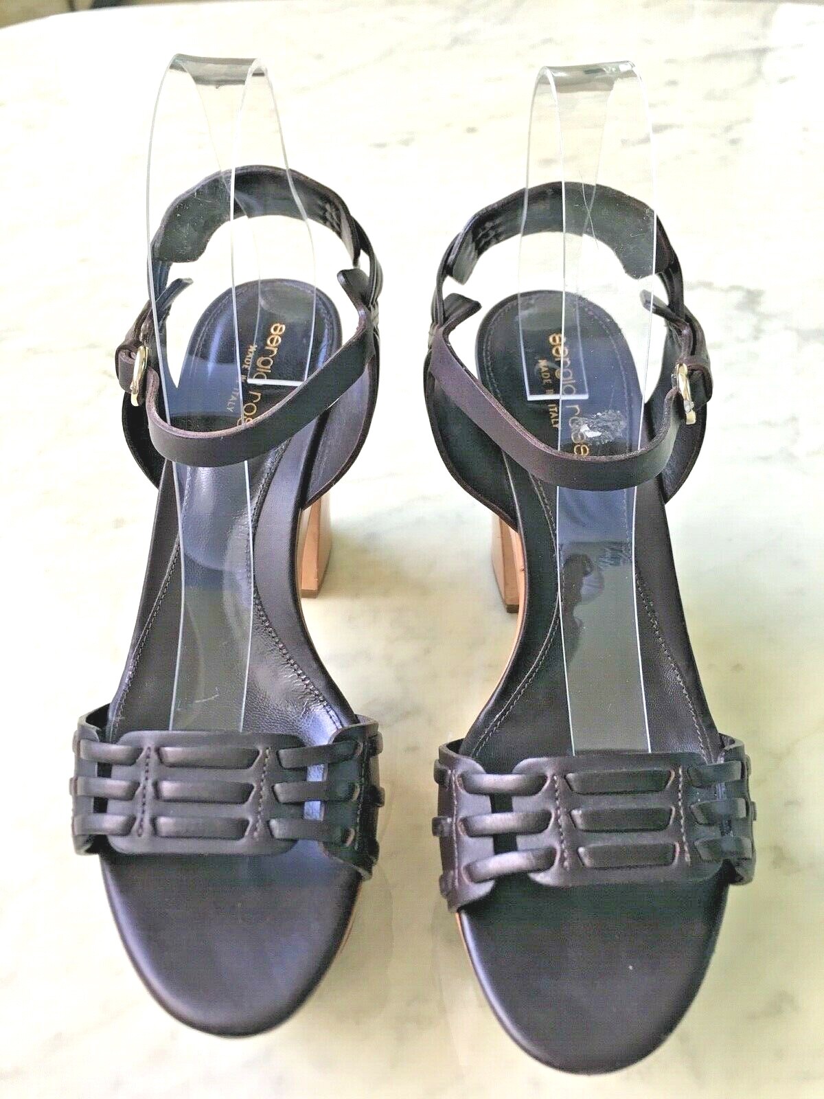 AUTHENTIC DESIGNER PLATFORM BROWN BEIGE LEATHER S… - image 1