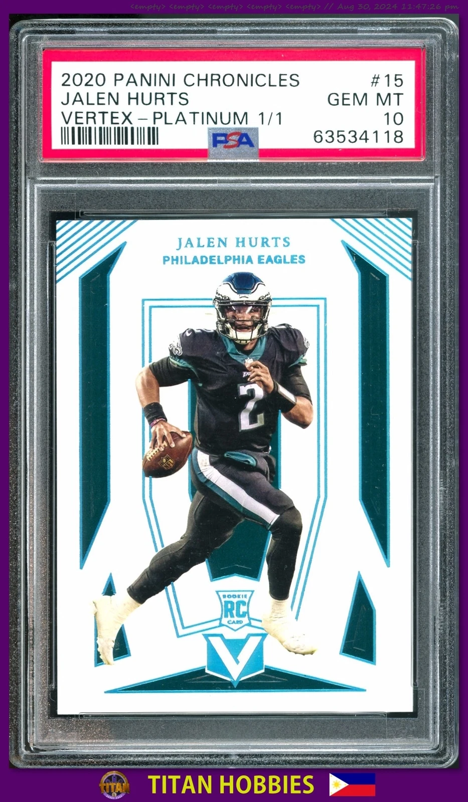 Jalen Hurts Panini Chronicles Vertex #V15 Platinum 1/1