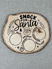 Handmade Christmas Gift Rustic Wood Burned Snack Stand Milk Cookies Pyrography