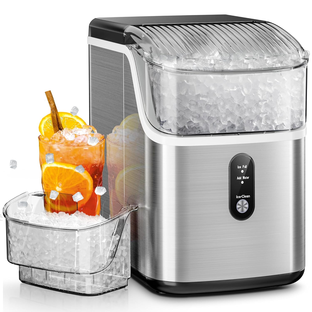 Nugget Ice Maker Countertop,35Lbs/24H Pebble Ice Maker with Chewable Ice,Self-Cl