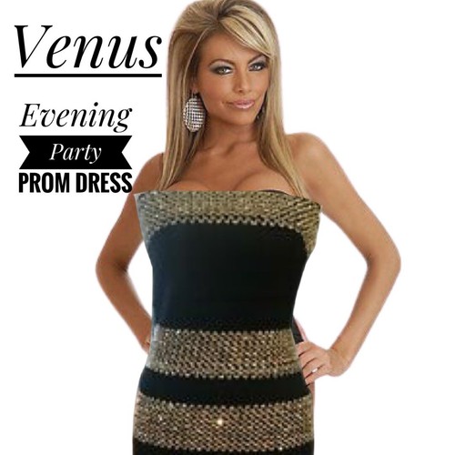 Venus black gold sequin strapless 