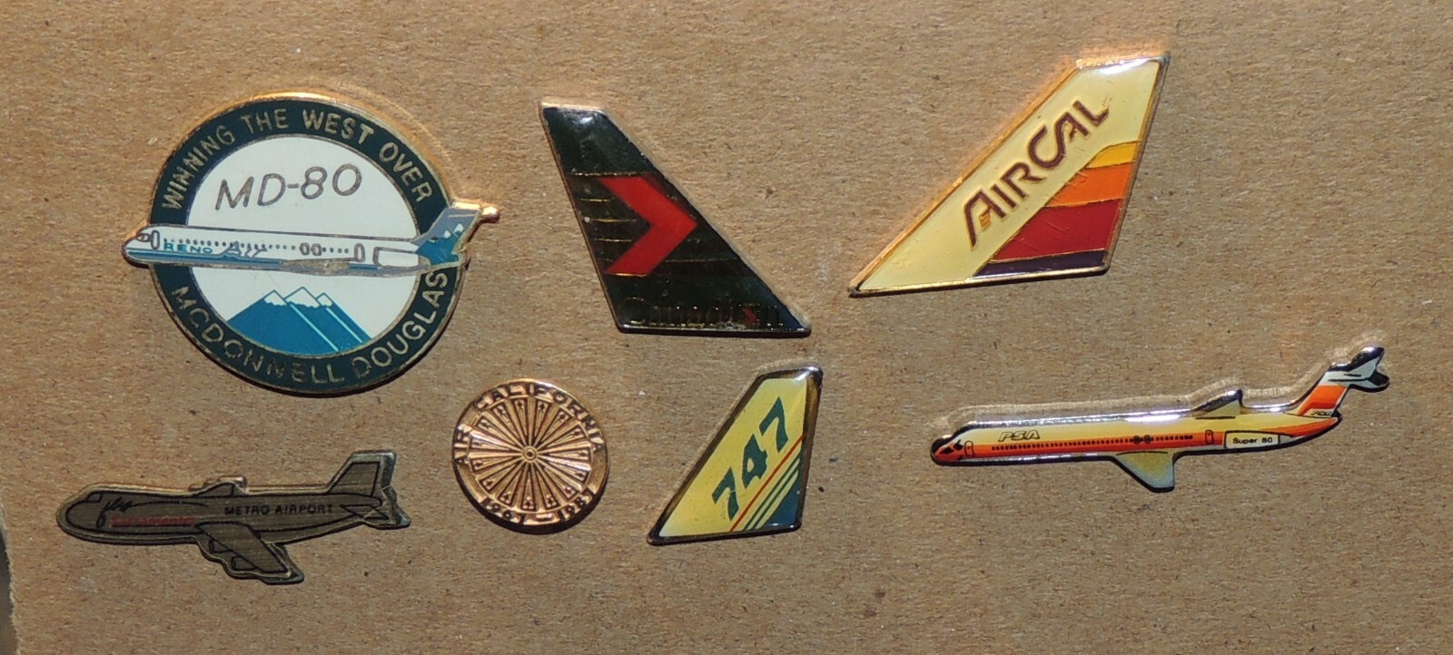 7 lot Airline Lapel Pins Air California Reno Air PSA Canadian 747