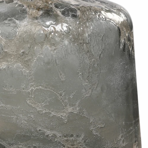 Modern Textured Art Glass Bottle Set 2 Gray Silver Storm Drip Large Jar Vase - Picture 3 of 3