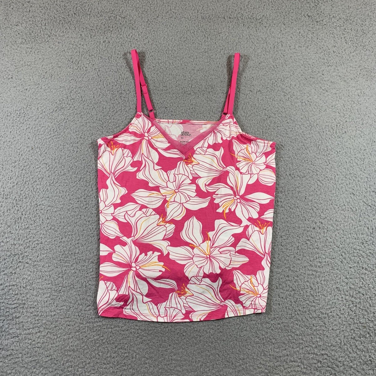 Stars Above Tank Top Women XS Pink Hawaiian Floral Tropical Y2K