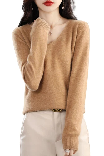 Women Knitted Sweaters Fashion V-Neck Top Sweater Autumn Warm Pullover Soft - Imagen 13 de 46