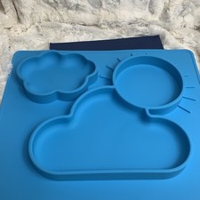 Blue Toddler Baby Easy-Clean Silicon Food Tray Dish Placemat Sky Cloud Sun NEW