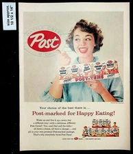 1956 Post Cereal Woman Smile Family Tens Crisp Bran Flake Vintage Print Ad 36448