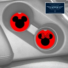 MICKEY MINNIE HIS HER COUPLE CUSTOM RUBBER CAR COASTERS SET (2) GIFT