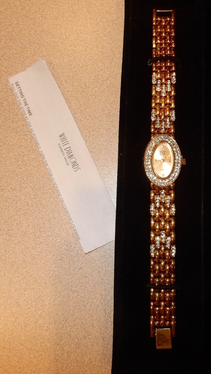 Elizabeth Taylor White Diamonds Watch Gold Toned Sparkly 