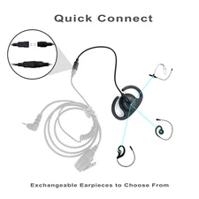 Interchangeable Quick Connect PTT Earpiece Set for Hytera Radios PD355, TD370
