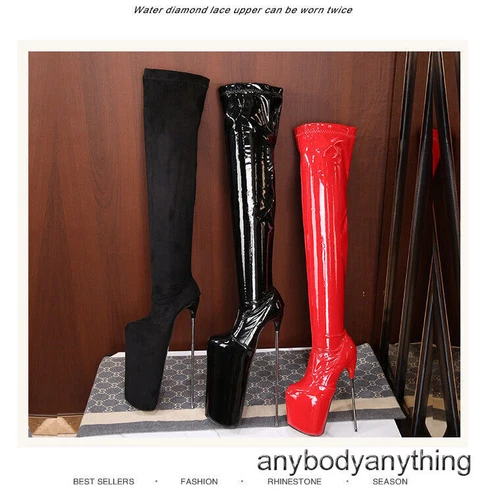 35-47 Übergröße 30 cm super hoher Stilettoabsatz Damen & Plateau Overknee Stiefel Reißverschluss - Bild 12 von 31