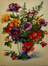 Vintage Jo Roelofs Vibrant 8x6 Floral Watercolor Print, Beautiful Wall Decor