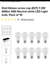 Pack Of 15 Diall  E27 Neutral White 806lm 7.2w Led Bulbs