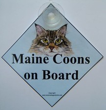 Maine Coon cat art car sign laminated from original painting by Suzanne Le Good