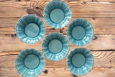 Pioneer Woman Bead Edge Scallop Teal Blue Crackle Glaze 8-1/2” bowls. Set of 6