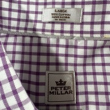 Peter Millar Button Down Shirt Mens Size Large Purple White Check Long Sleeve