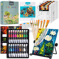 Acrylic Paint Set for Kids, Art Painting Supplies Kit with 18 Paints, 5 Canvas P