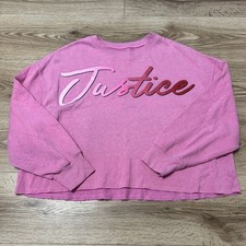 Justice Youth Girl  Pink Logo Cropped Pullover Sweatshirt Size XL 16/18 A46 