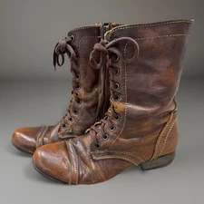 Steve Madden Womens Cognac Brown Distressed Troop Combat Boots 9.5 Grunge