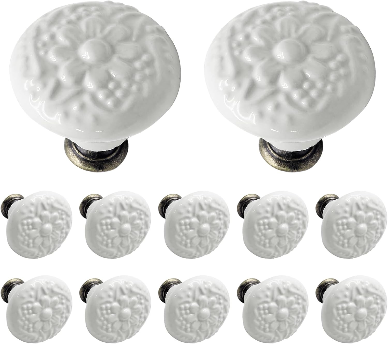 Biaungdo 12 Pcs White Ceramic Kitchen Cabinet Knobs and Pulls, Retro 