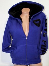 VICTORIA S SECRET VS PINK FAUX FUR LINED SEQUIN LOVE PINK LOGO FULL ZIP HOODIE L