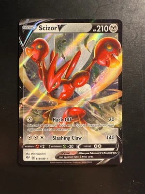 2020 Pokemon SWSH Darkness Ablaze Scizor V 118 /189 Full Art Holo Holographic - Image 1 of 4